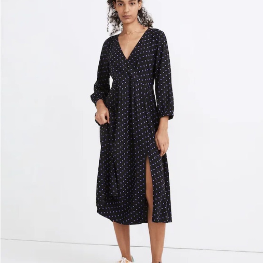 Madewell Faux-Wrap Midi Dress in Polka Dot